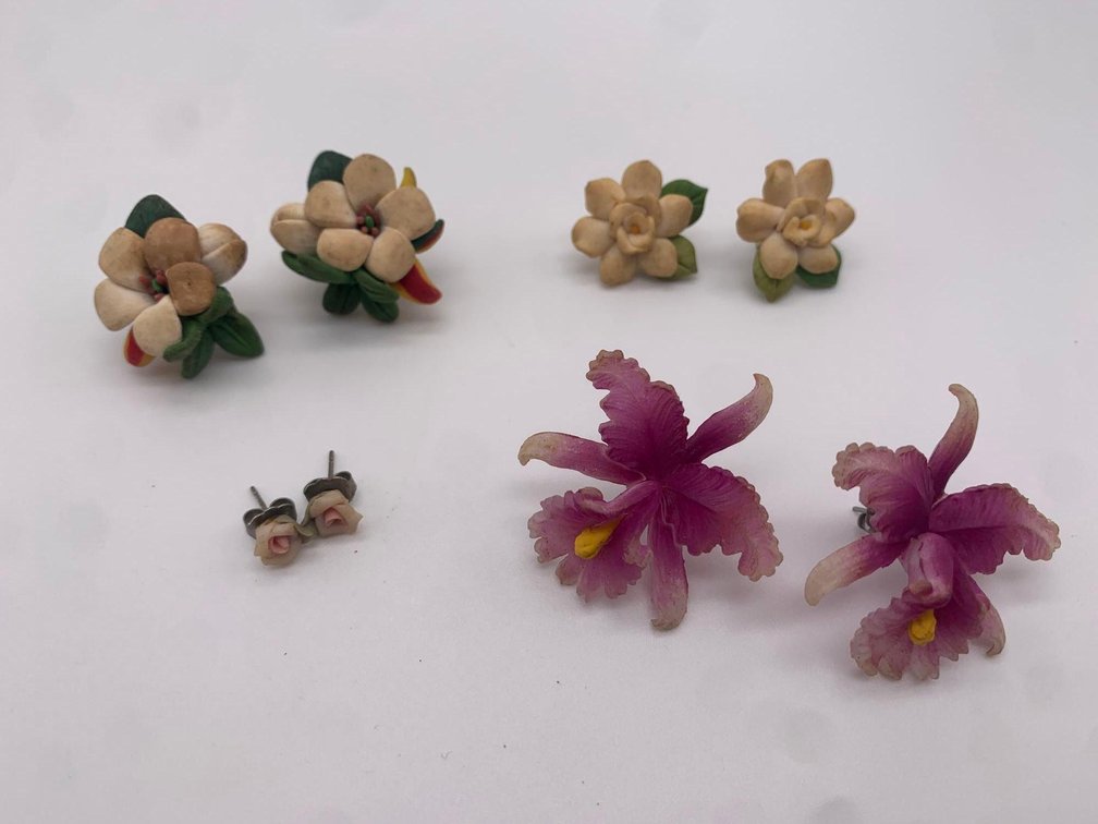 Vintage Orchid & Flower Earrings