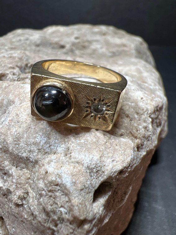 14k Gold Black Sapphire and Diamond Ring