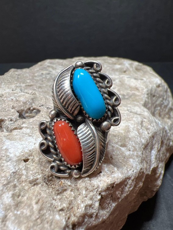 Silver Ring with Red and Blue Stones