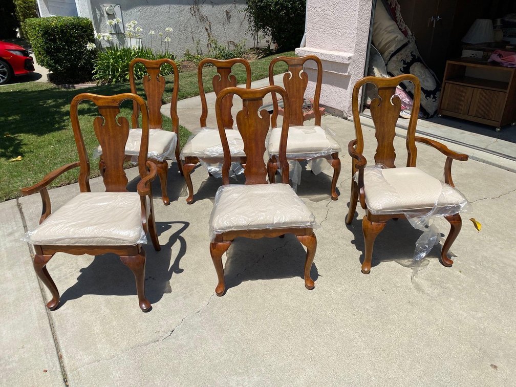 (X's 6) Vintage Queen Ann Style Wood Upholstered Chairs