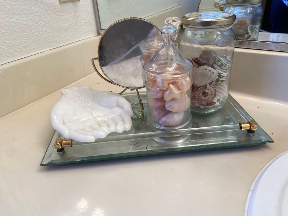 Mixed Lot of Vanity Tray with Bathroom Decor and Soaps