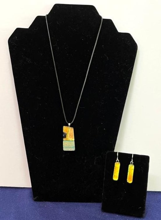 Rainbow Wave Art Necklace & Earrings Set