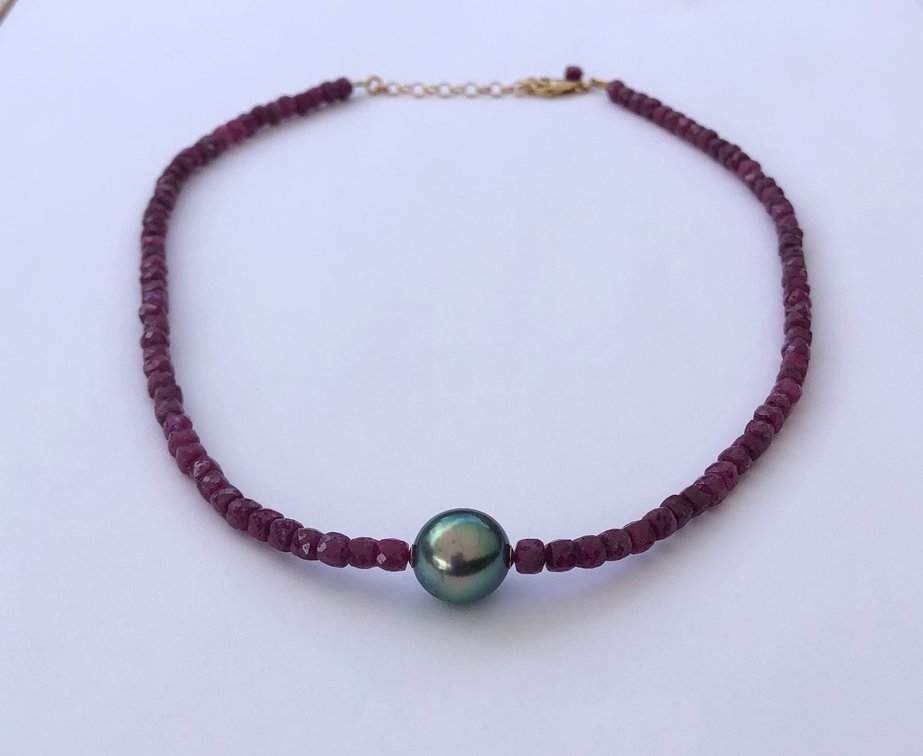 Tahitian Pearl and Ruby Necklace