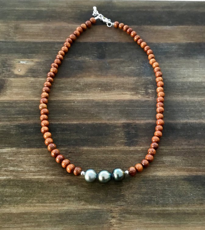 3 Tahitian Pearls on Koa Strand