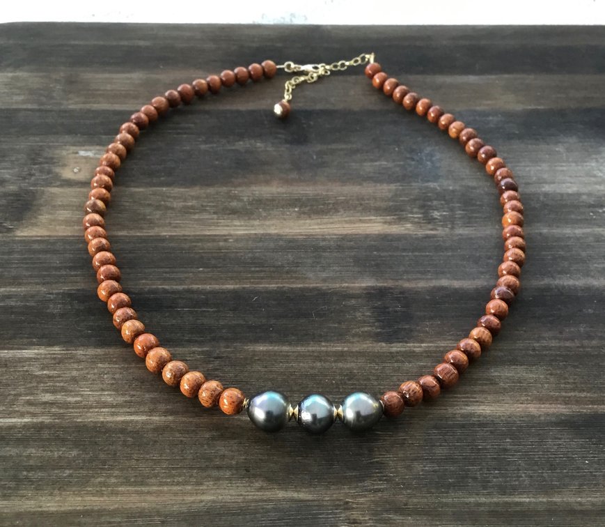 3 Tahitian Pearls on Koa Strand