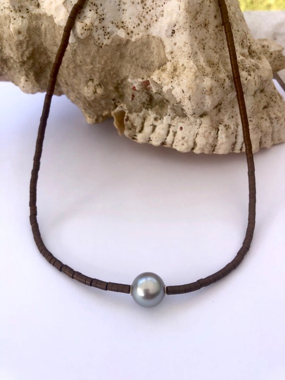 Tahitian Pearl and Hematite Necklace