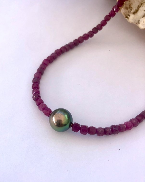 Tahitian Pearl and Ruby Necklace