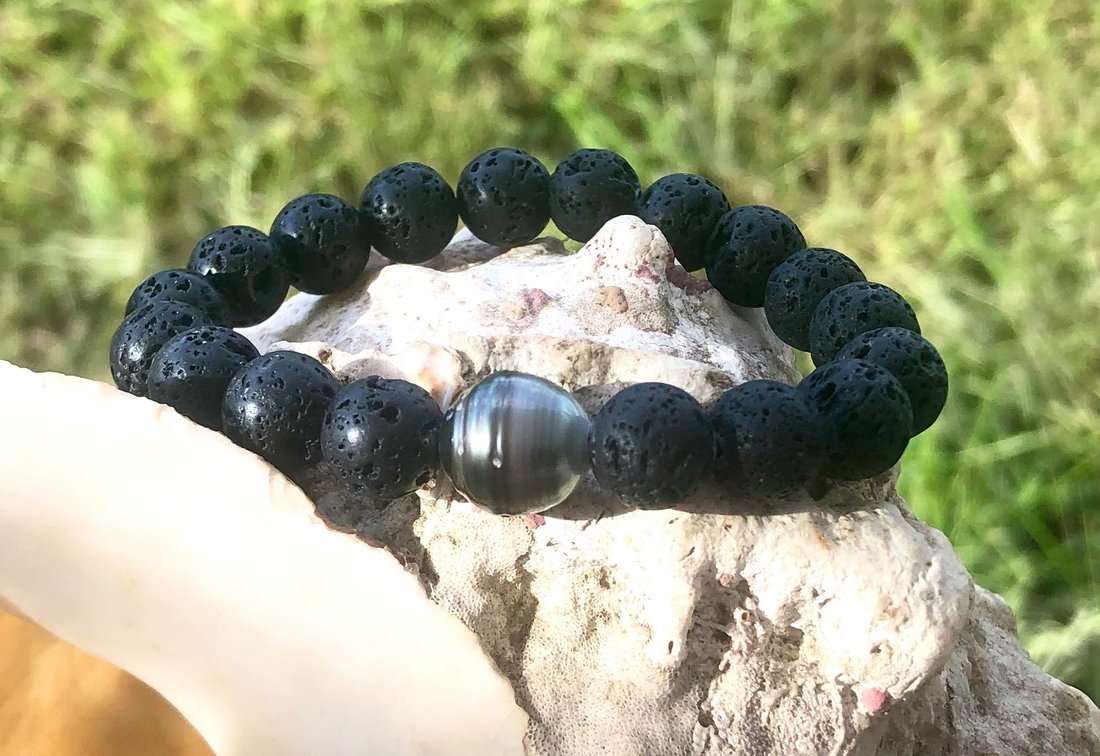Tahitian Pearl and Lava Bracelet