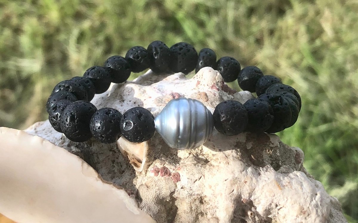 Tahitian Pearl and Lava Bracelet