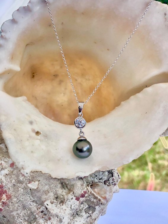 Tahitian Pearl with CZ  Necklace