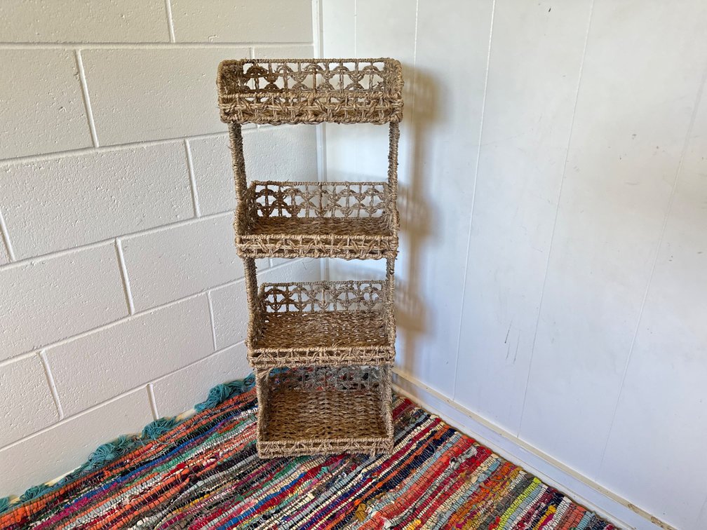 Wicker woven tiered shelf 