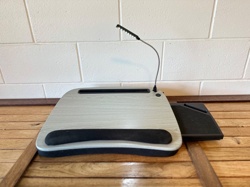 Deluxe media laptop desk with LED light and phone holder