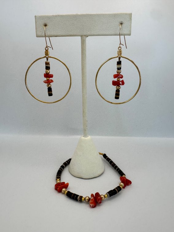 Vintage coral earring and bracelet set