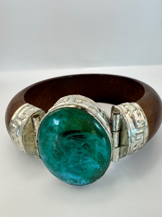 Vintage glass and wood bangle 