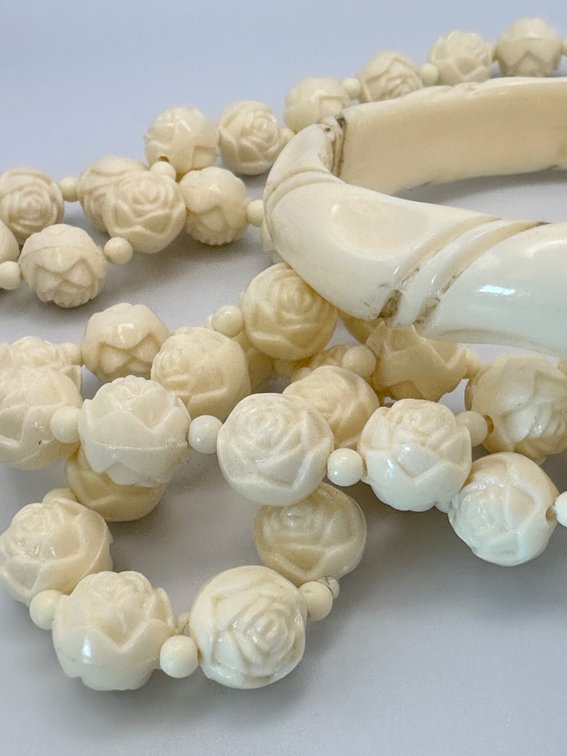 Vintage Lucite Carved Flower Necklace and Bangle