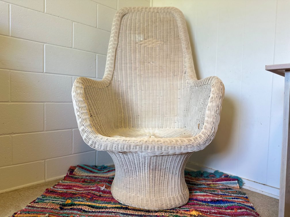 White wicker indoor/outdoor peacock chair