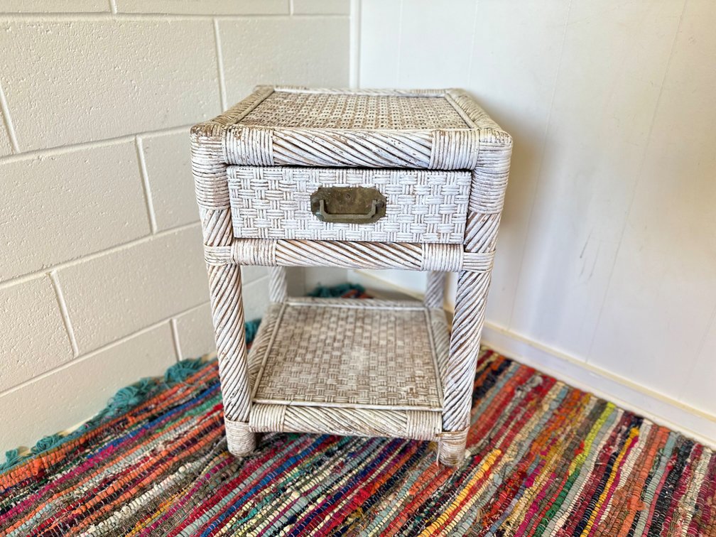 White wicker nightstand