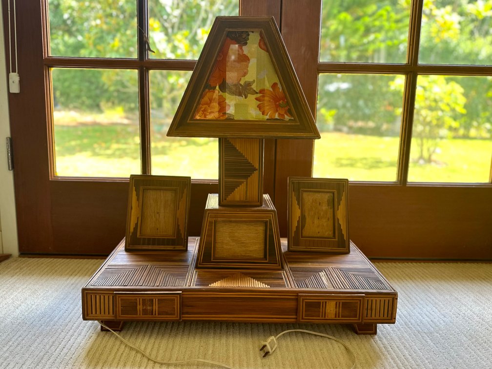 Vintage Table Lamp With Picture Frames and Drawers