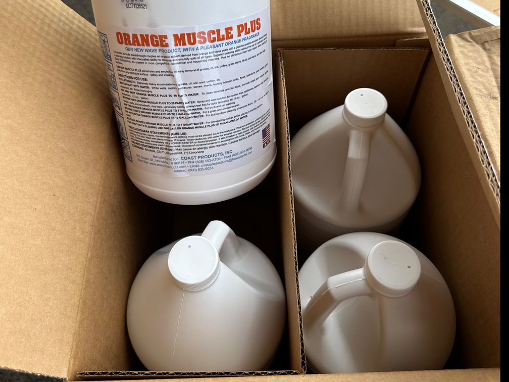 (X's 4) Four Gallons of Orange Muscle Concentrate Plus - Professional Grease and Grime Cleaner