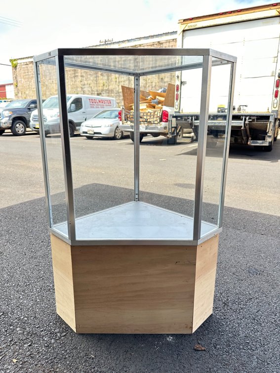 Corner Display Case with Wooden Base