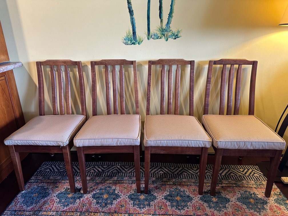 (X's 4) Set of Four Solid Koa Wood Chairs with Custom Cushioned Seats