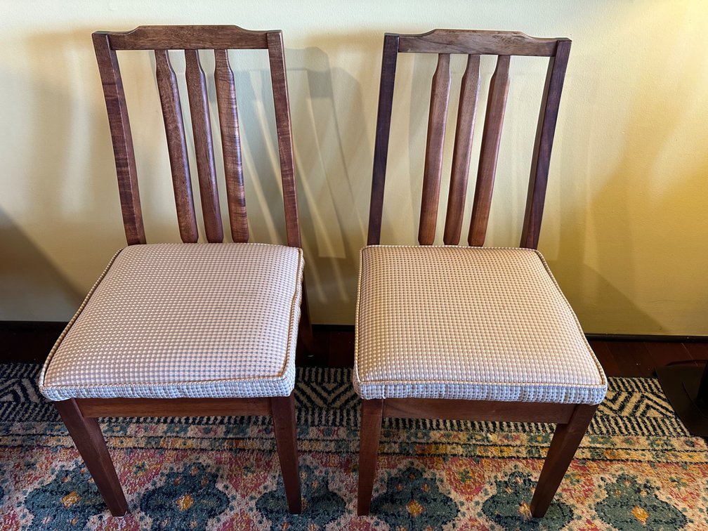 (X's 2) Pair of Solid Koa Wood Chairs with Custom Cushioned Seats 