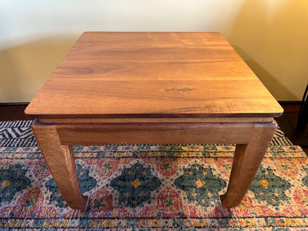 Solid Koa Wood Side Table – Approx. 24" x 24" x 18" – Rich Hawaiian Grain with Some Scratches