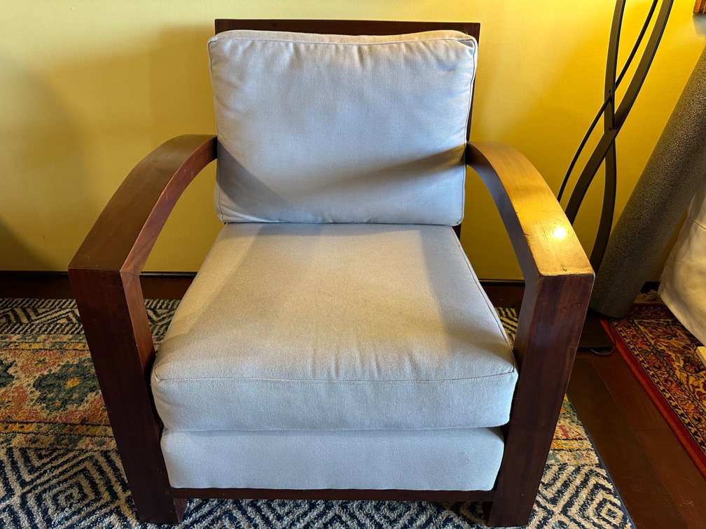 Solid Wood Armchair with Cushioned Seat and Back