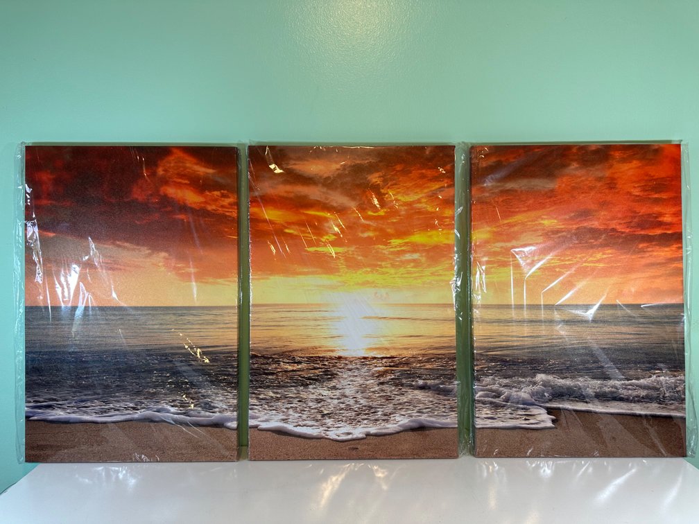 Set of Three Vibrant Beach Sunset Art Pieces
