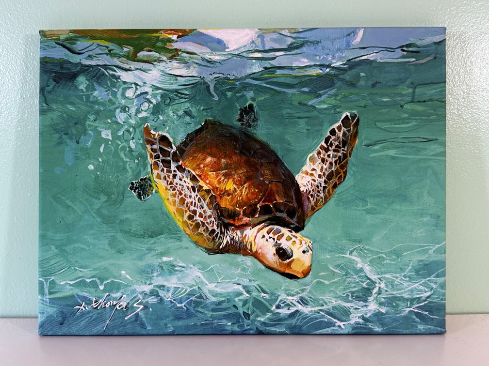 Vibrant Sea Turtle Wall Art – Ocean-Themed Decor (Approx. 16" x 12")