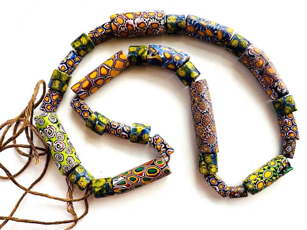 Venetian Millefiori African Trade Beads Necklace