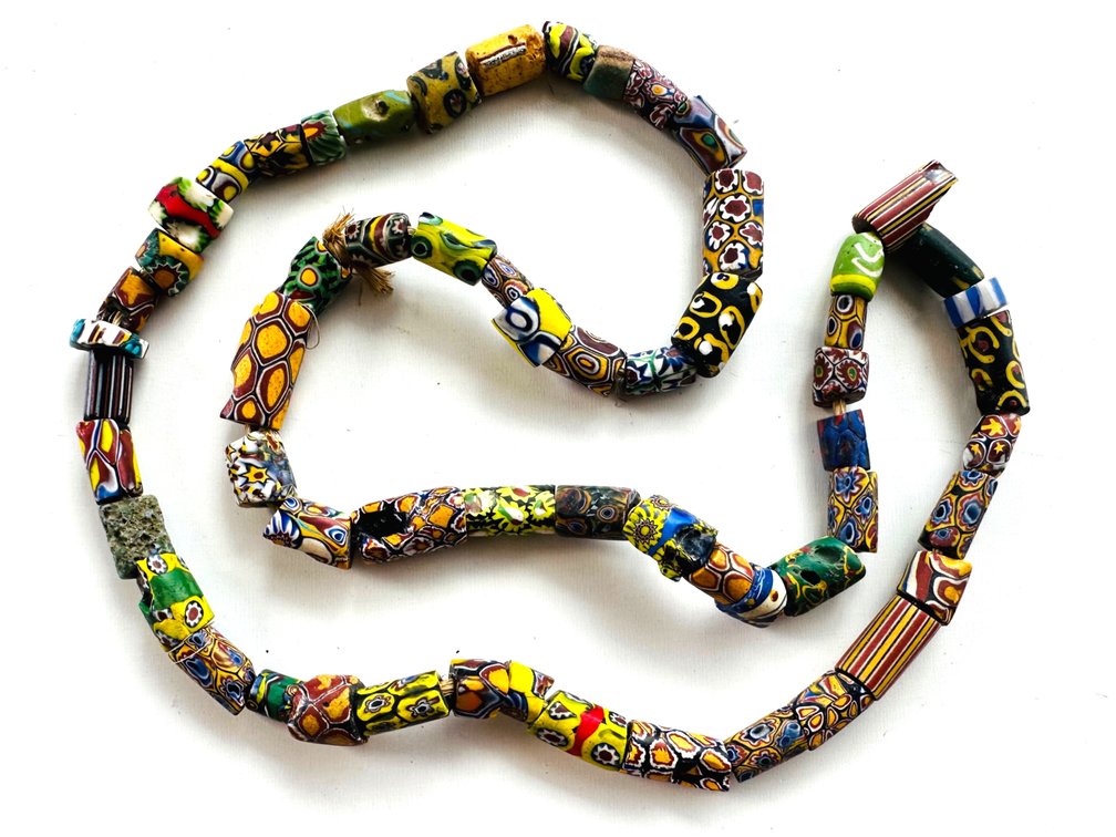 Venetian Millefiori African Trade Beads Necklace