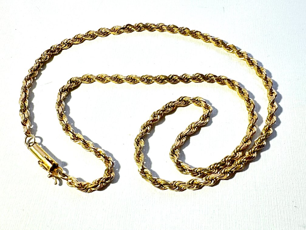 Marked 14K Gold Rope Chain Necklace