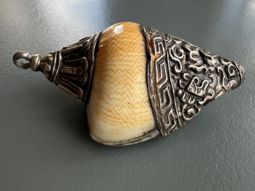 Unique Metal Encased Shell Pendant - Intricate Design
