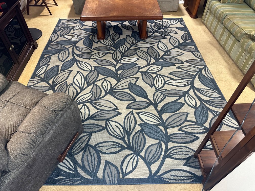 Large Toscana Indoor/Outdoor Area Rug - 7'10" x 10', Sable Blue Leaf Design