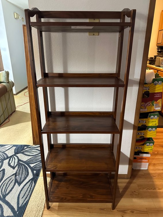 Collapsible Wood Shelving Unit with Five Shelves, Approx. 60" Tall