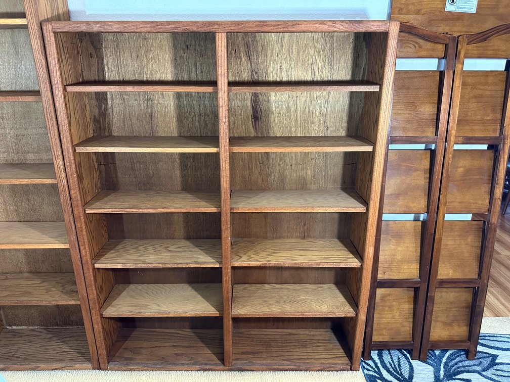 Solid Oak Double-Shelf Unit with 12 Shelves - Approx. 48" x 9" x 60"