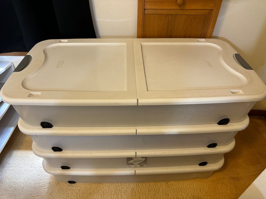 (X's 4) Set of Four Sterilite Underbed Storage Bins with Wheels - 66 Qt Capacity