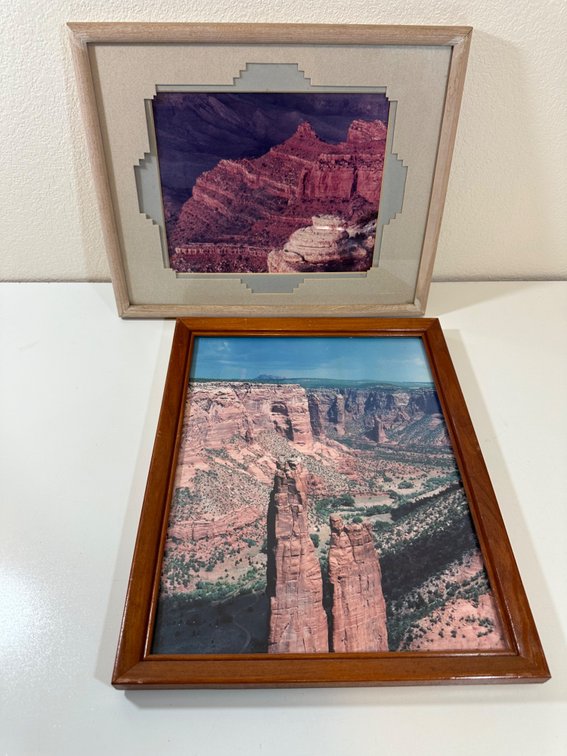 (X's 2) Framed Nature Photography Set – Canyon and Mountain Scenes (Approx. 15" x 12")