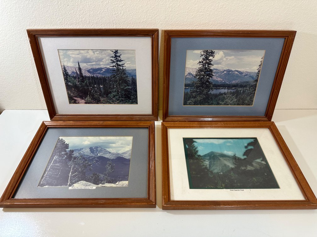 (X's 4) Set of Four Framed Nature Photographs – Majestic Mountain and Forest Scenes (15" x 12")