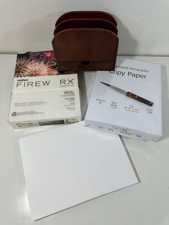 Office Supplies Bundle – Printer Paper & Wooden Desk Organizer Set