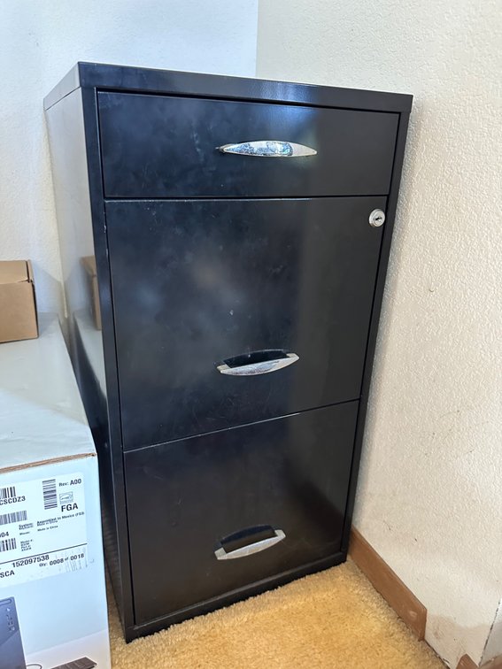 Black Metal Filing Cabinet with Three Drawers - Approx. 18" x 14" x 27.5"