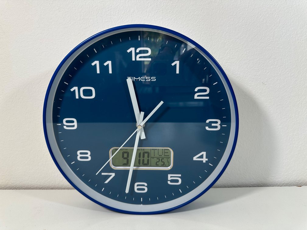 Battery Operated Wall Clock with Digital Display 