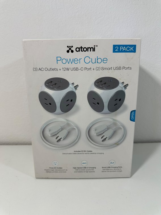 Atomi Power Cube 2-Pack with 3 AC Outlets, USB-C & Smart USB Ports