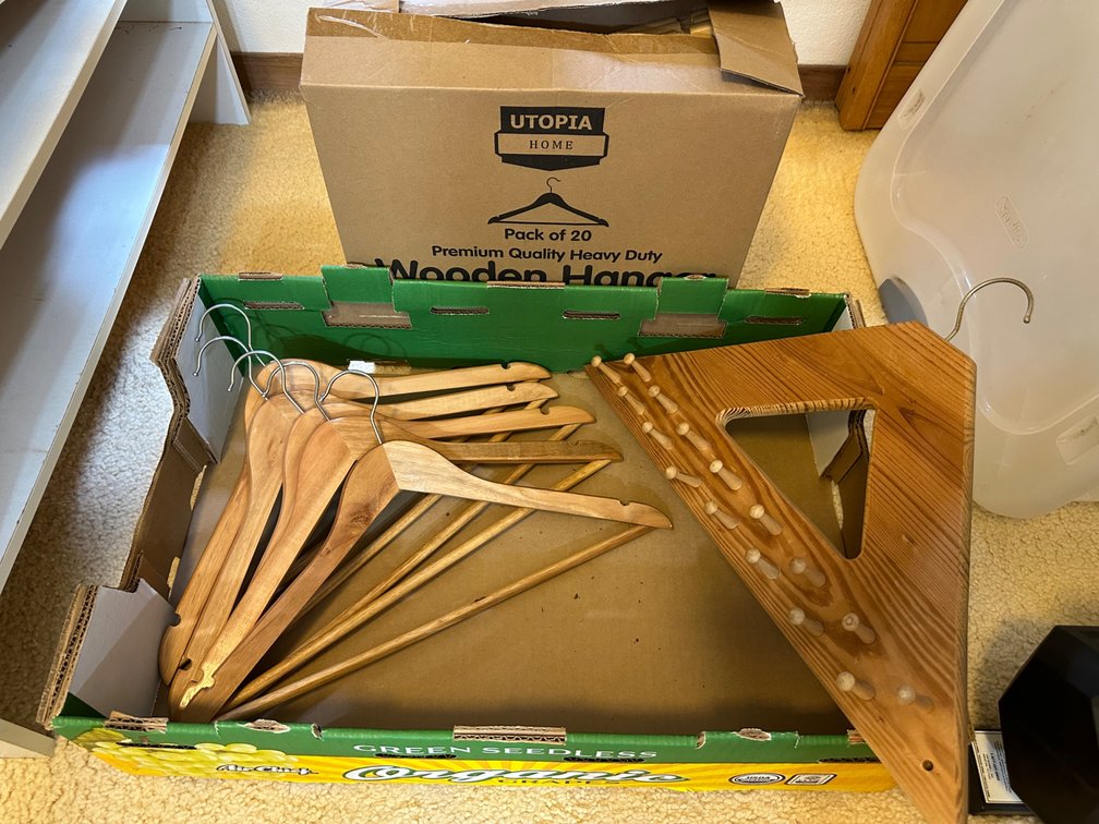 Lot of Wooden Hangers with Wooden Multiple Tie Hanger - Versatile Closet Organization