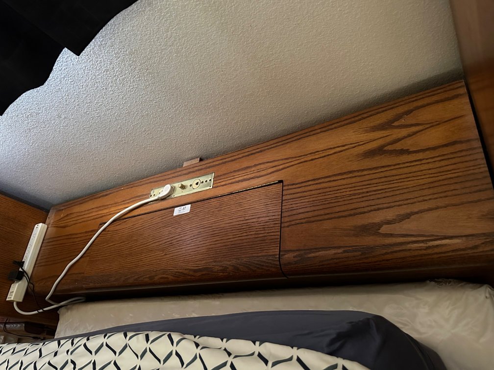 Oak Headboard with Storage Cubby and Electrical Outlet – Approx. 63" x 13" x 28"