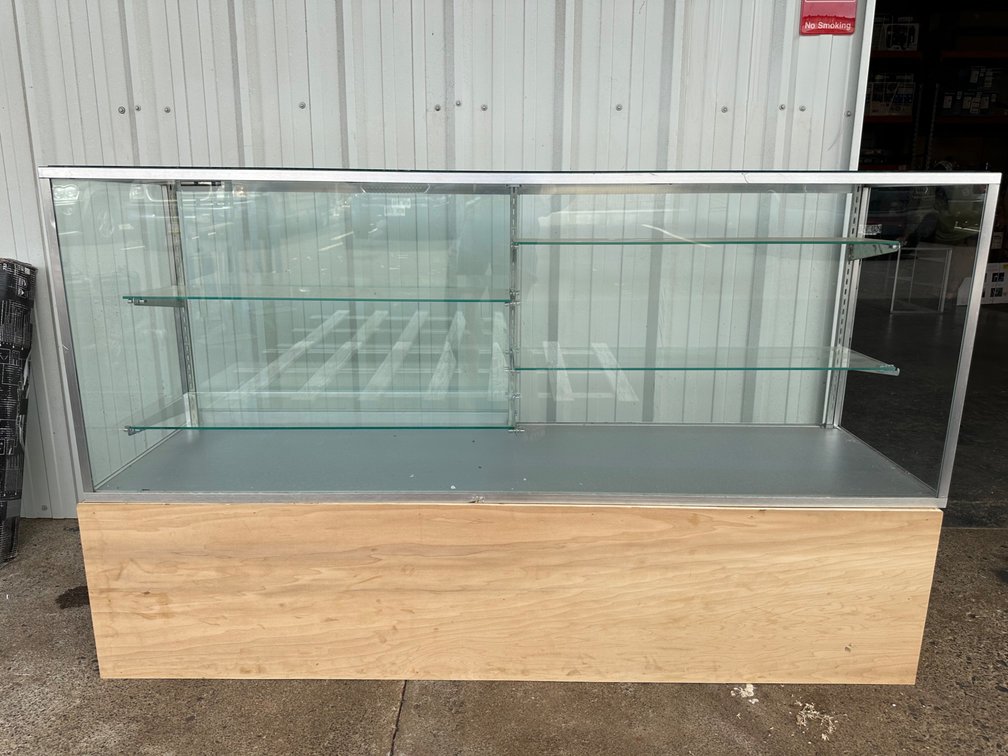 Glass Display Case with Wood Stand, Approx. 70" x 20" x 42"