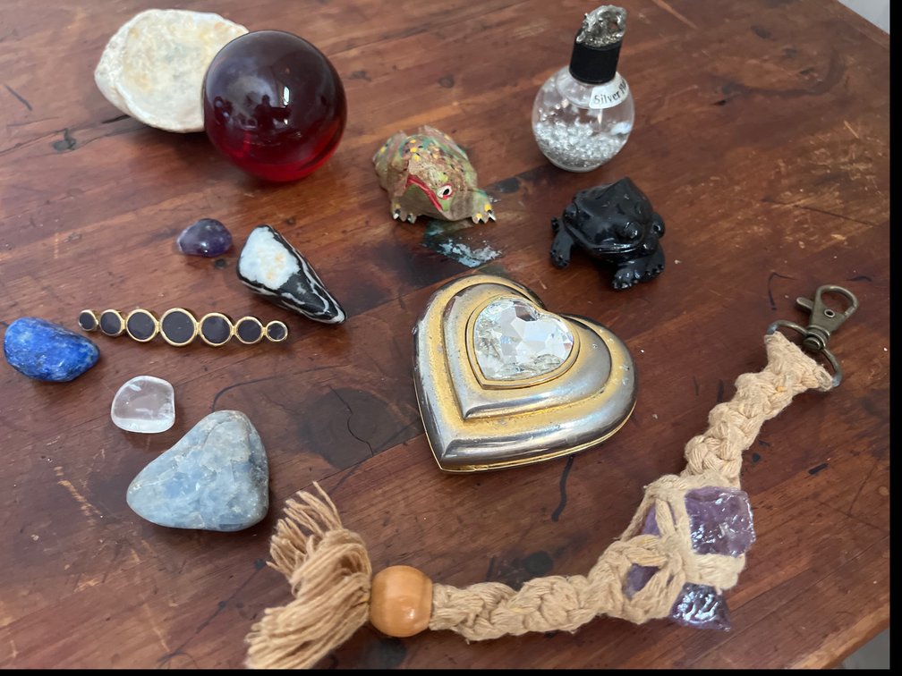 Red Glass Sphere, Frogs, Stones, keychain