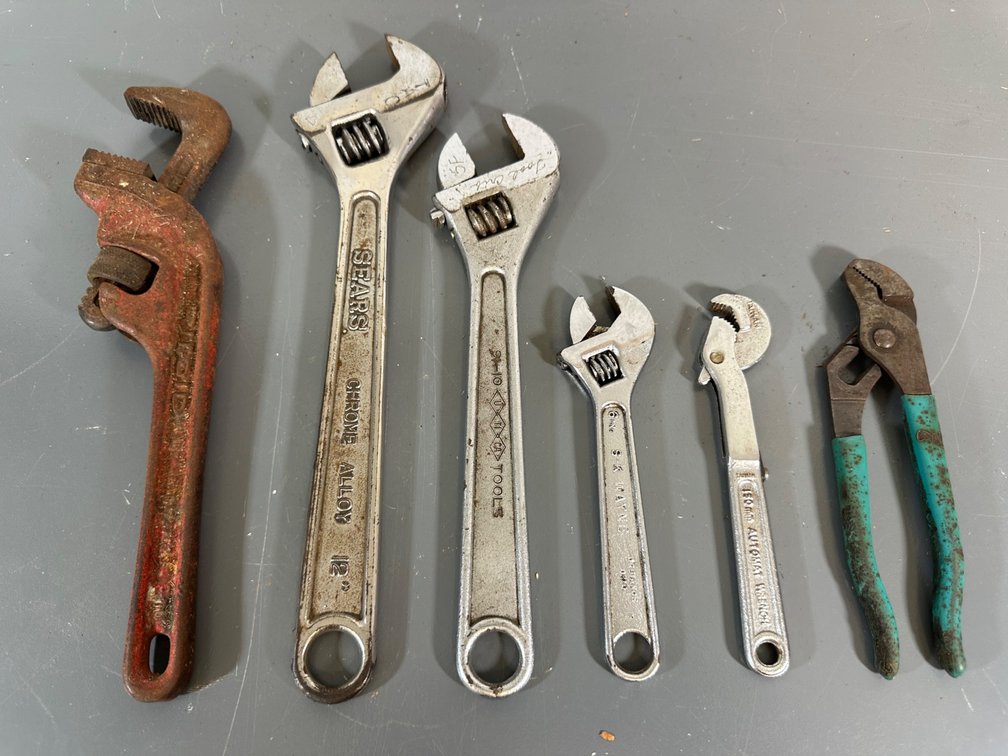 Adjustable Wrenches and Pipe Wrench Lot with Bonus Pliers