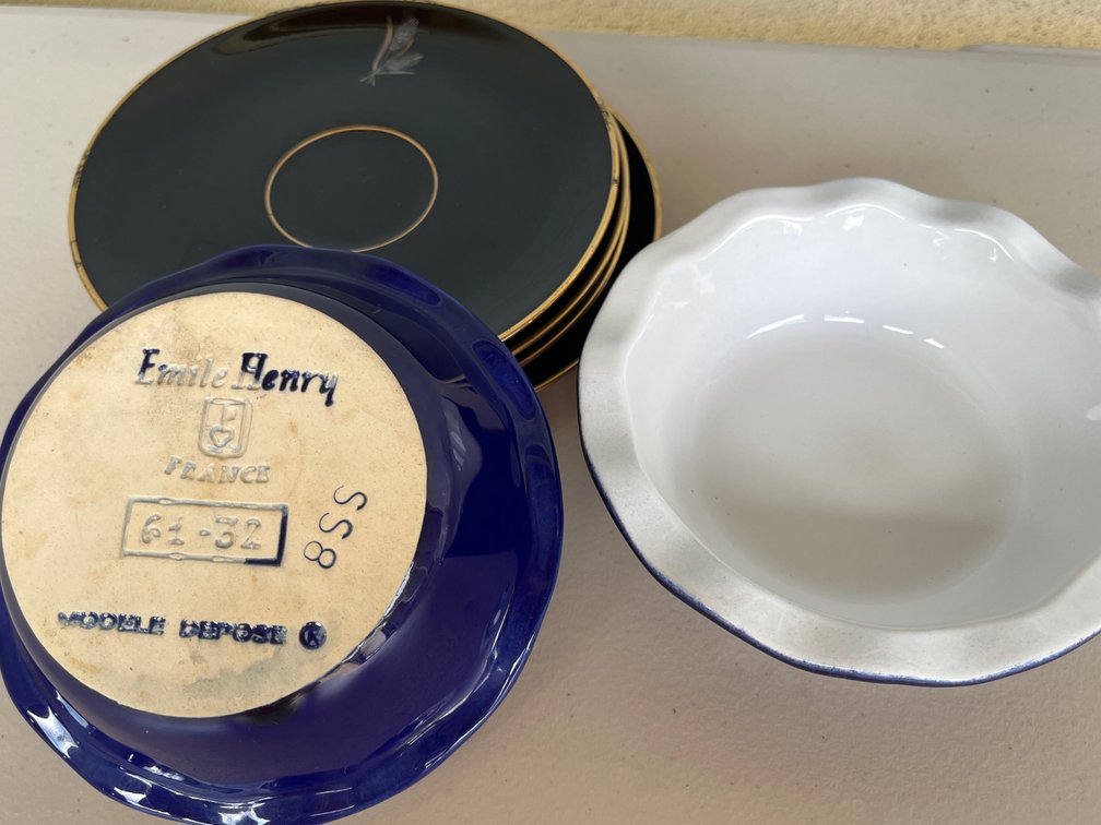 Two Emile Henry Blue Ruffle Dishes